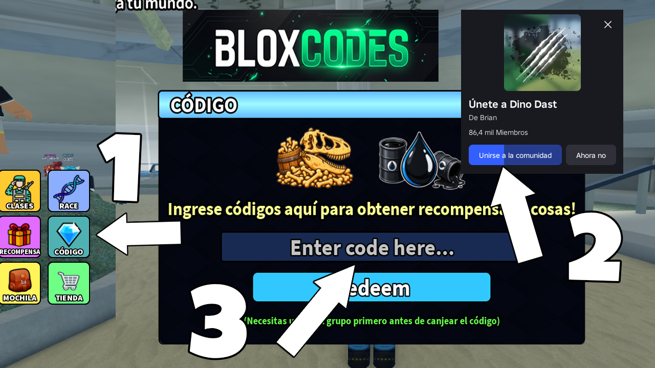 How to redeem codes in Dino World Roblox