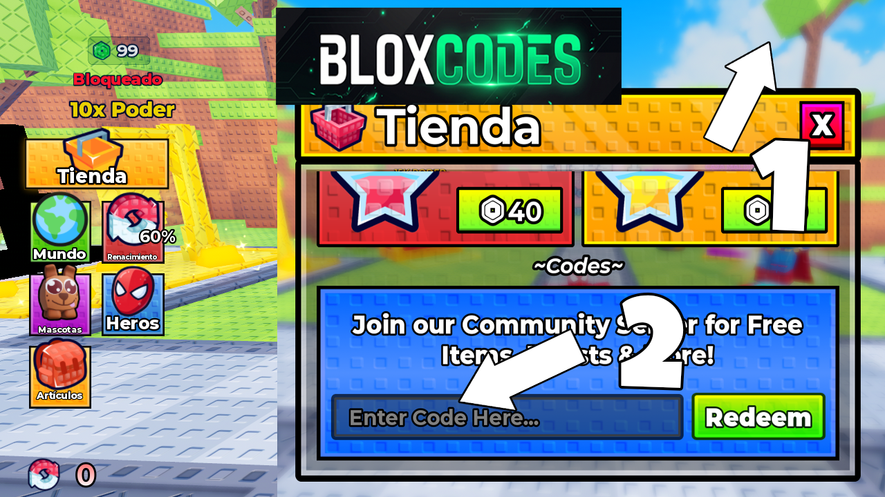 How to redeem codes in +1 Superhero Evolution Roblox