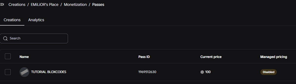 Roblox gamepass tutorial step 16 - Active pass list and ID
