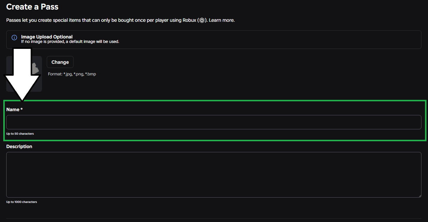Roblox gamepass tutorial step 7 - Fill details