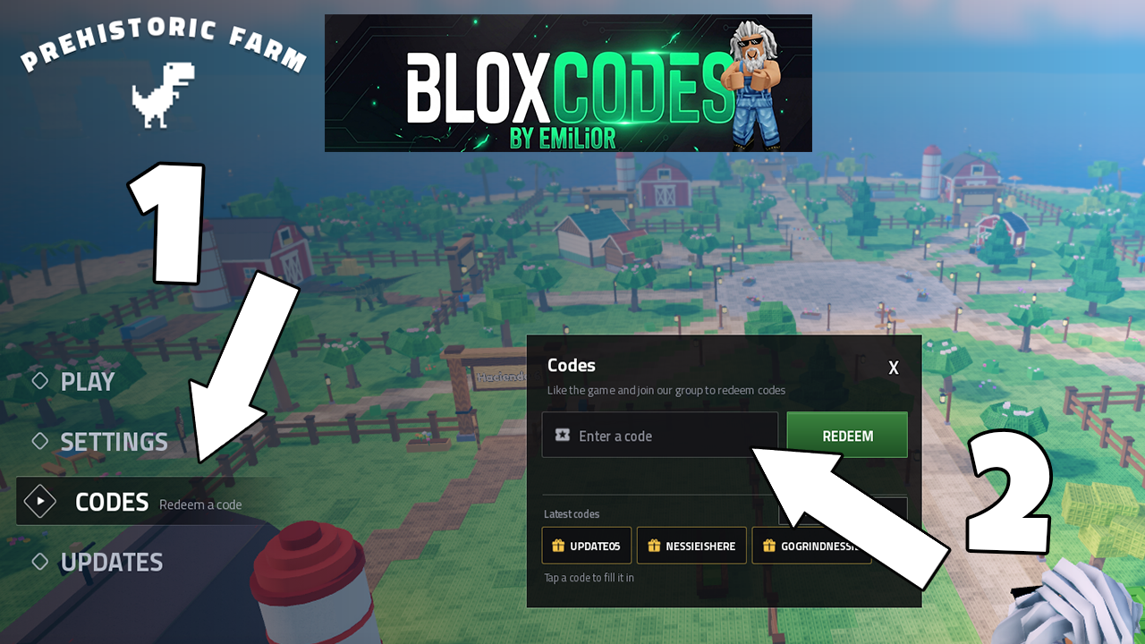 How to redeem codes in Prehistoric Farm